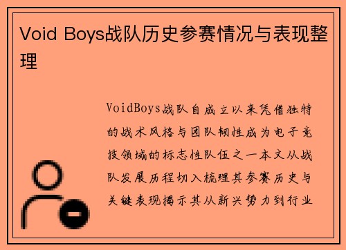 Void Boys战队历史参赛情况与表现整理