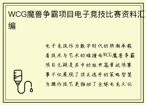 WCG魔兽争霸项目电子竞技比赛资料汇编